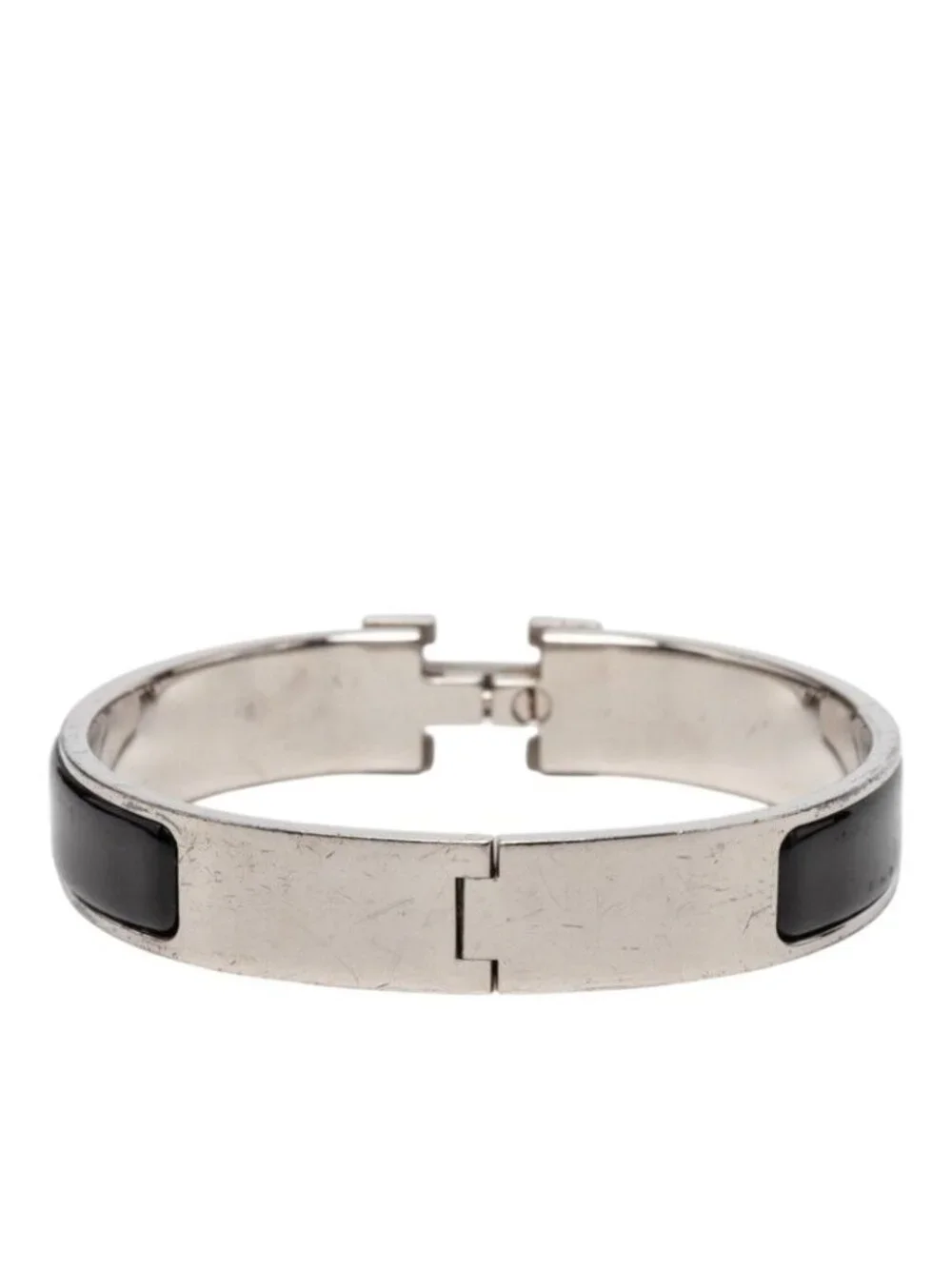 Hermes Click PM Bracelet Bangle Silver Black Metal